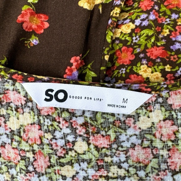 SO Goods For Life Brown Floral Stripe A-line Mini Long Sleeve Dress Empire Waist - Picture 5 of 6